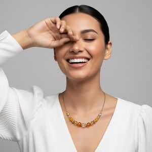 NECKLACE Gold and Orange Beaded Necklace Casual Wear Party Outfit